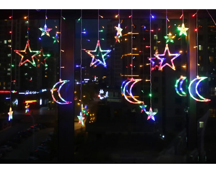 3.5M 110V 220V LED Star Moon Christmas String Fairy Lights Garland Outdoor Home For Wedding/Party/Curtain/Ramadan Decorations