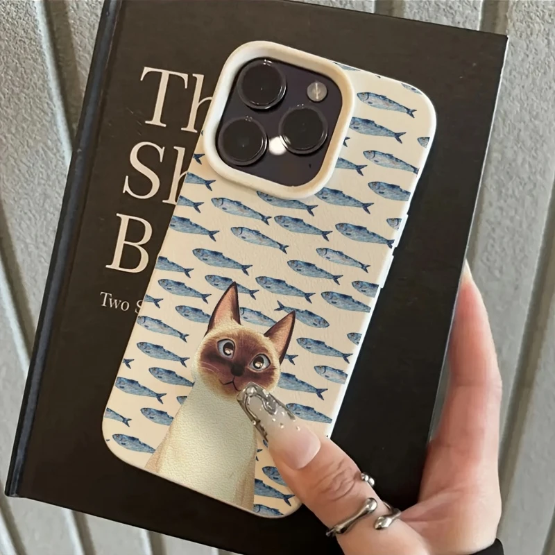 Siamese Cat and Fish Design Phone Case Cover