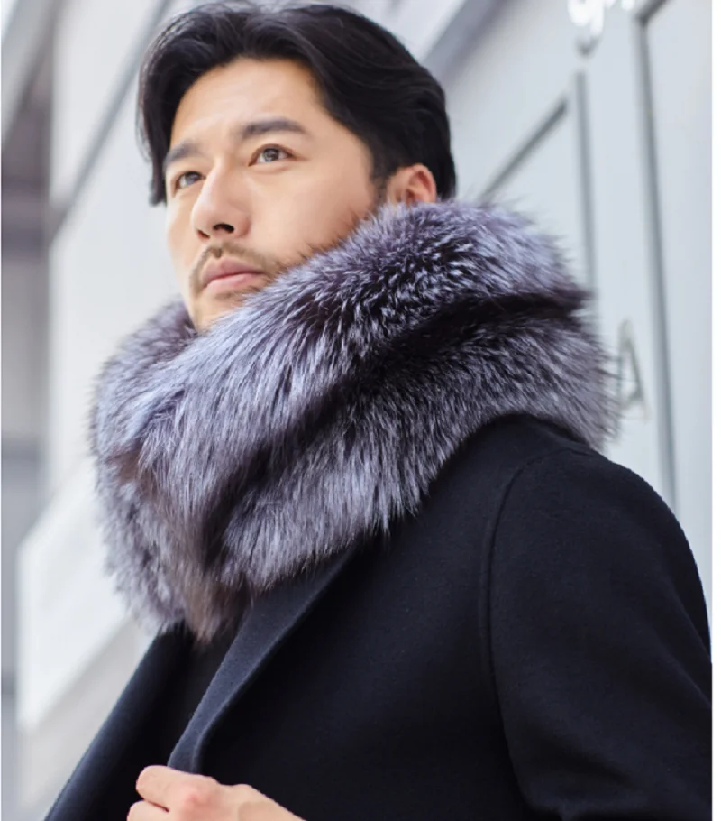 Men's Real Fox Fur Scarf Collar Winter Neckerchief Wraps Double