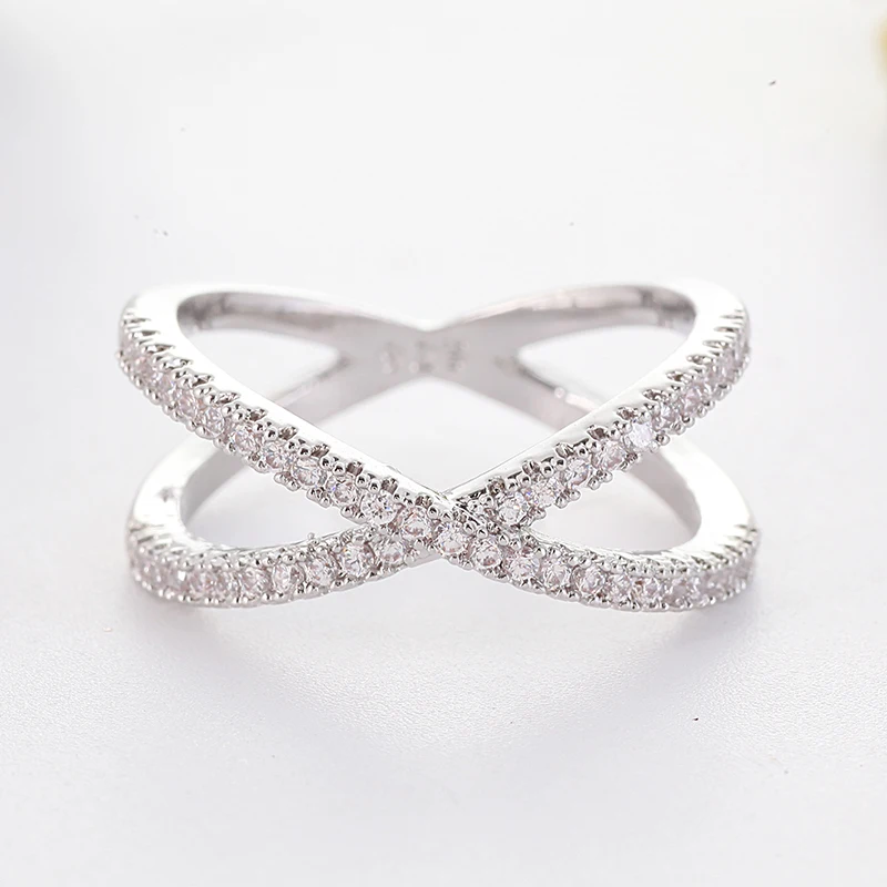 Fashion X Shape Cross Crystal Rings for Women Creative Design Filled Zirconia Infinite Finger Ring Silver Plated Jewelry Gift finger rings,fashion rings,zircon rings,fashion ring,crystal rings,cross rings