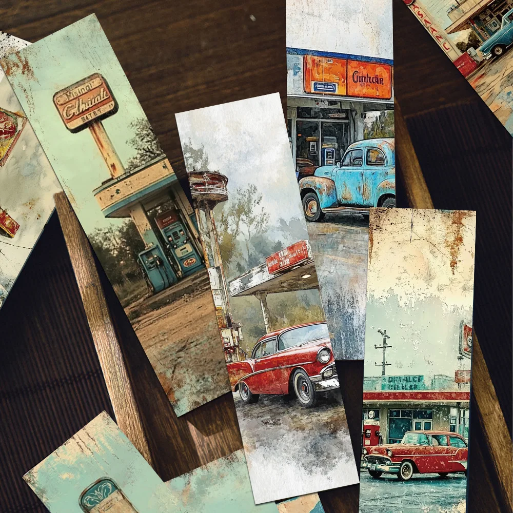 Classic Gas Station Bookmarks American Retro Car Style Reading Books Marked Paper Cards 30Pcs Creative Diy