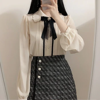 여성용 귀여운 탑 프레피 스타일 빈티지 일본 디자인 버튼, 우아한 포멀 작업 셔츠 블라우스, 핫 세일