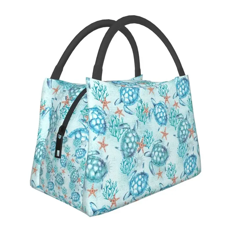 

Blue Turtle Insulated Lunch Bag for Outdoor Picnic Ocean Animal Waterproof Cooler Thermal Bento Box Women