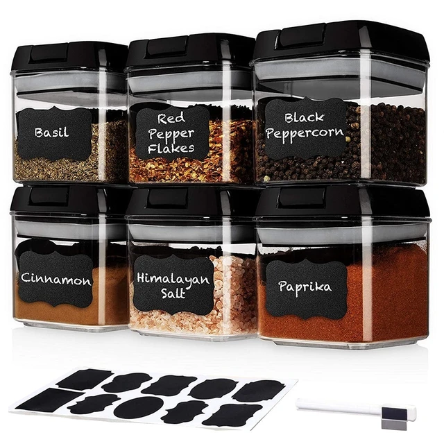 6 Pcs Mini Spice Jar Set-black Small Plastic Food Storage