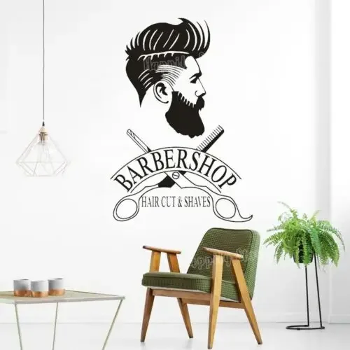 Barber Shop Window Decal Hipster Man Wall Sticker Hair Salon Scissors Murals Shave and Haircut Wall Window Poster P50