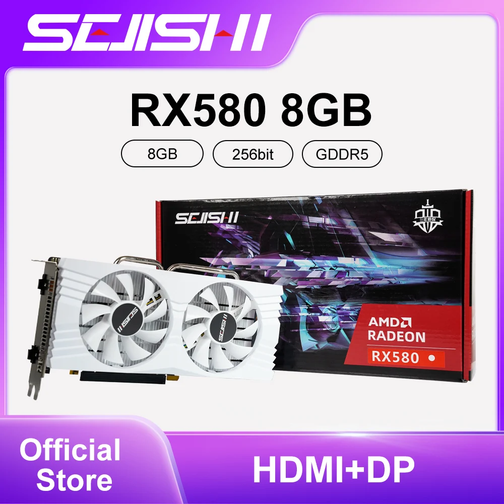 SEJISHI Video Card RX 580 8G 256Bit 2048SP GDDR5 AMD GPU Desktop Graphics Cards Gamer RX580 Radeon Gaming Card placa de video 1