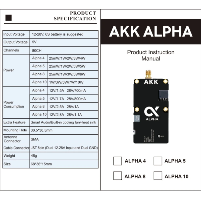 AKK Alpha10 VTX 10W 5.8GHz – Installé sur un drone FPV avec câblage visible