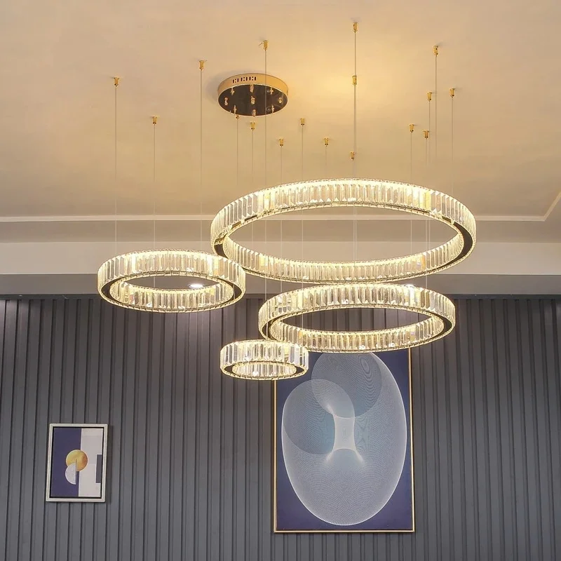 Modern Luxury Crystal LED K9 Chandelier Circle Rings Chandeliers Lighting Living Stairs Lamparas Pendant Lamp Fixtures Lights led chandelier,ceiling chandelier