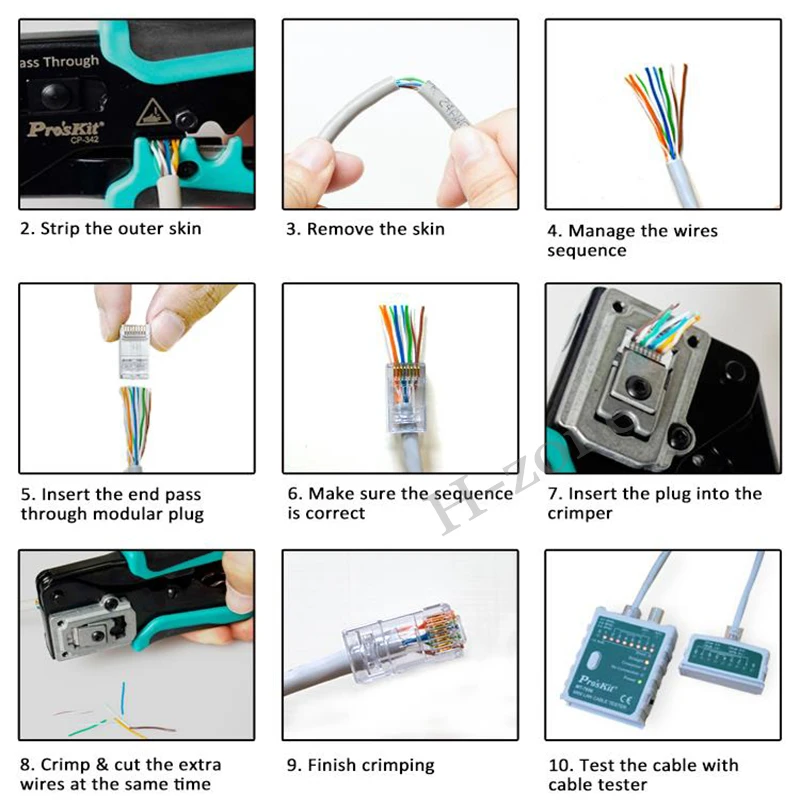 Proskit CP-342  н  ̴ ũ ö̾, 8P8C RJ45 õ ũŻ  ũ , 4  1 ̴ LAN Ʈ