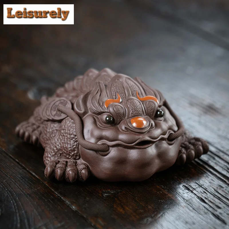 Yixing Zisha Wealth Three-legged Golden Toad Tea Pet Antique Fish Tank Landscaping Tea Figurine Play Toys Tea Statue Ornaments