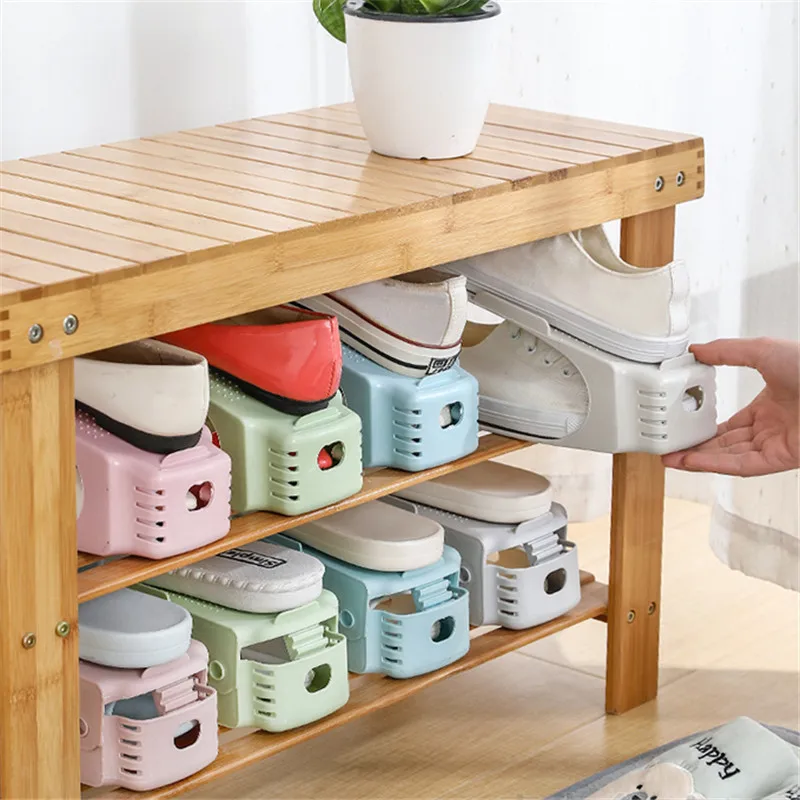 

6PCS Durable Adjustable Shoe Organizer Wardrobe Shoes Storasge Footwear Support Slot Space Saving Shoes Storage Rack Shoebox