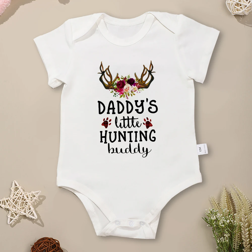 

Daddy's Little Hunting Buddy Summer Baby Boy Clothes Cotton Onesie Short Sleeve Crew Neck Infant Outfits Toddler Jumpsuit