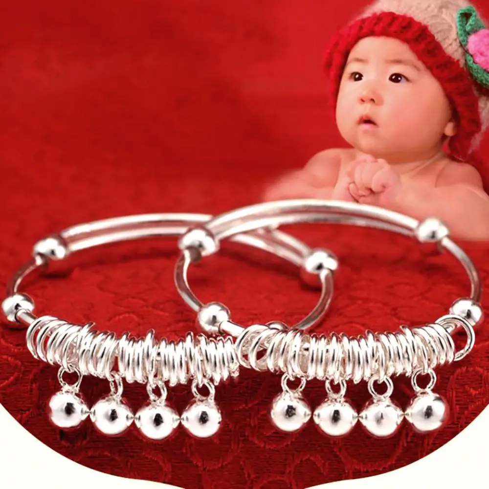 Bracelet plaqué argent réglable pour bébé, bracelet cloche, bijoux pour la main et le pied, cadeau pour bébé