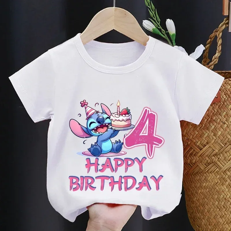 Camisetas de Disney Lilo Stitch 1-9 cumpleaños para niños, camisetas de fiesta para bebés, camisetas de fiesta para niñas, camiseta para niños con ropa, camiseta para niños - Imagen 4