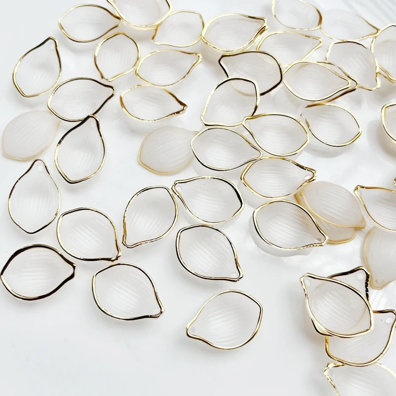 Acrylic Beads Plastic Beads Acrylic Craft Beads 40pcs 22 * 15mm leaf gold and silver edge acrylic bead for jewelry making bracelet necklace earrings DIY