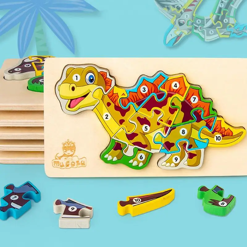 

Wooden Dinosaur Number Puzzle Brain Teaser Tangram Jigsaw STEM Educational Montessori Toys For Toddler Children's Day Gifts