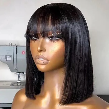 Short Bob Wig with Bangs Straight Human Hair Bob with Bangs Wig Human Hair 180% Density Straight Bang Bob Wig For Women 1