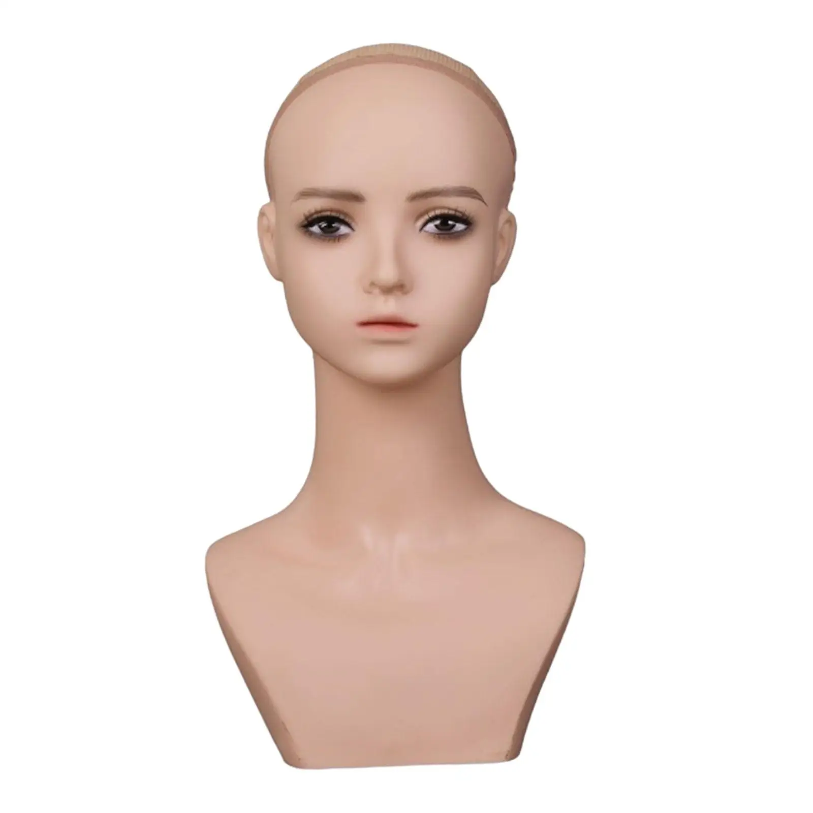 Mannequin Head Bust Professional Cosmetology Long Neck Lightweight Realistic with Makeup for Eyeglasses Wig Cap Jewelry Necklace