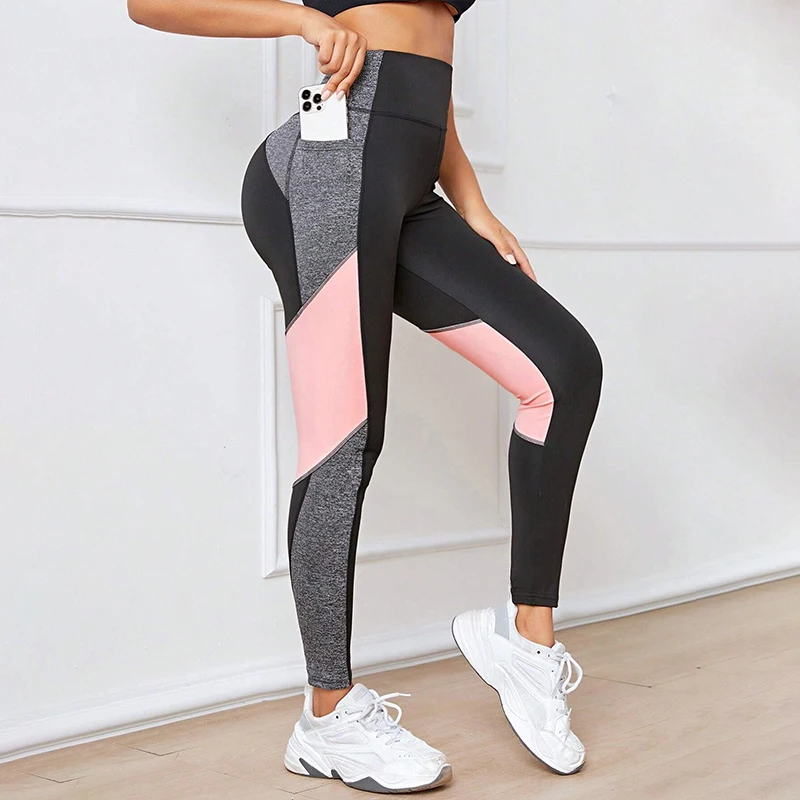 Yoga Pants Colorblocked High Waist Women Tummy Control Workout Leggings With Pockets
