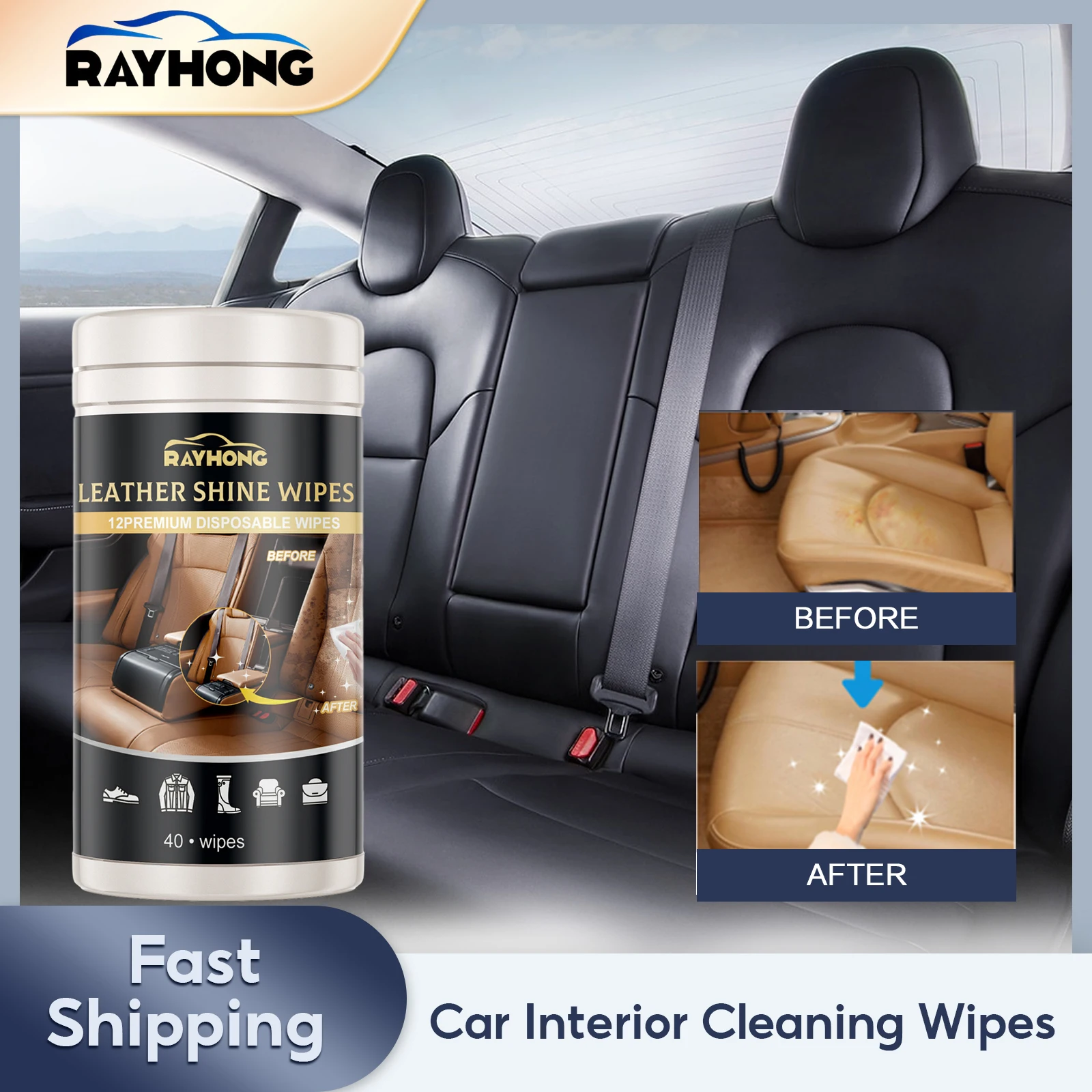 

Leather Cleaning Wipes Interior Refurbished Powerful Decontaminatio Safety Belt Seat Dirt Stain Removal Clean Interior Cleaner