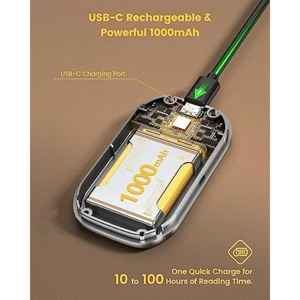 트라이 헤드 LED 책 조명, 1000mAh USB 충전식 독서 조명, 조도 조절 책 야간 조명, 미니 클립 북 램프, 공부 독서 램프