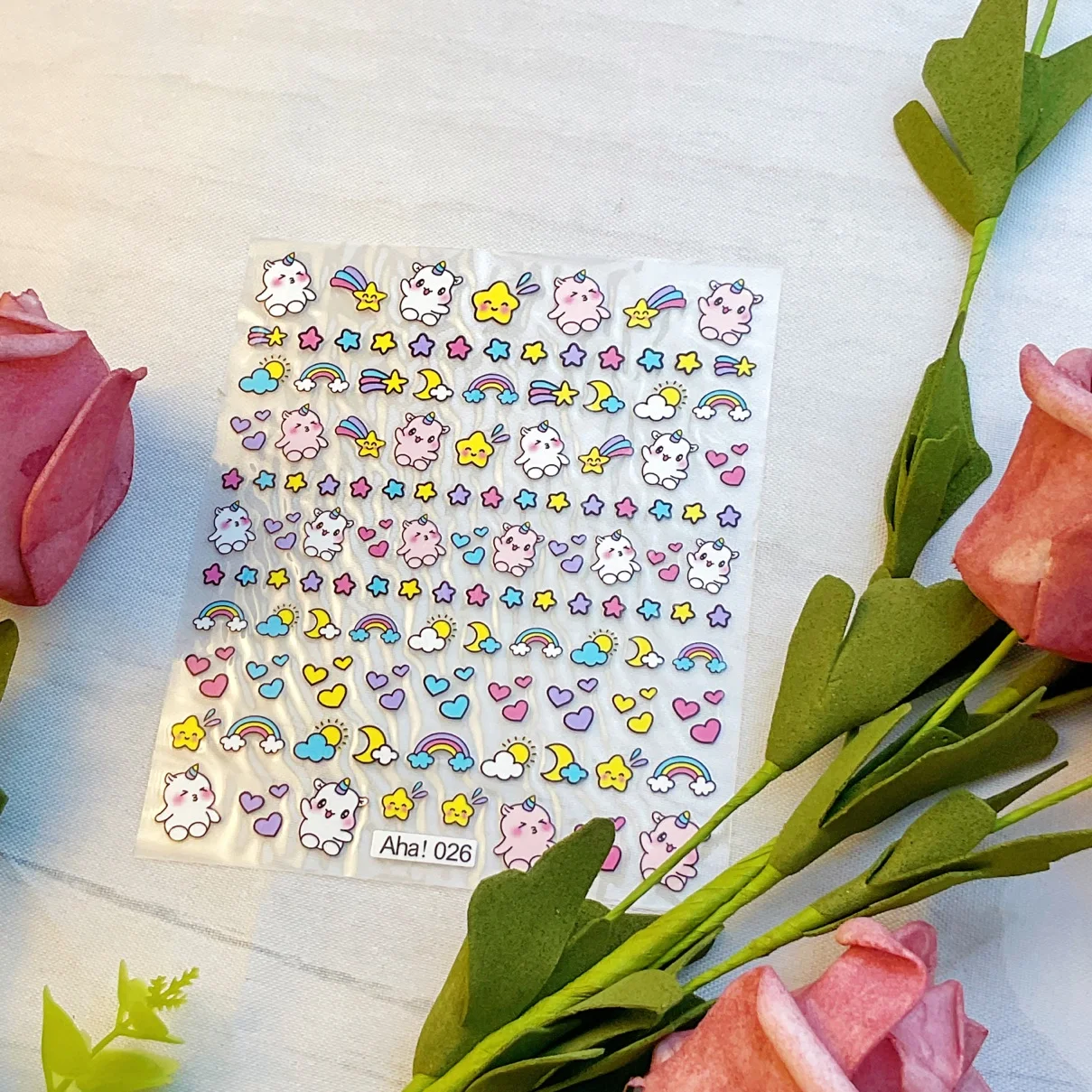 1 sheet New cute fresh rainbow cloud nail ornament decals cartoon animal girl nail decals