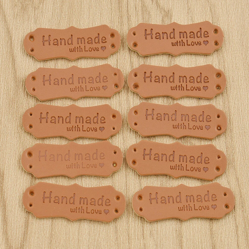 50pcs PU Leather Labels Tags For Handmade DIY Hats Bags Hand Made With Love Label For Clothes Sewing Tags Garment Accessories