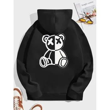 سترة بغطاء للرأس فضفاضة ومريحة للخريف والشتاء الأكثر مبيعًا في عام 2025، سترة صوف مطبوعة على شكل دب كرتوني للجنسين، رياضية عالية الجودة