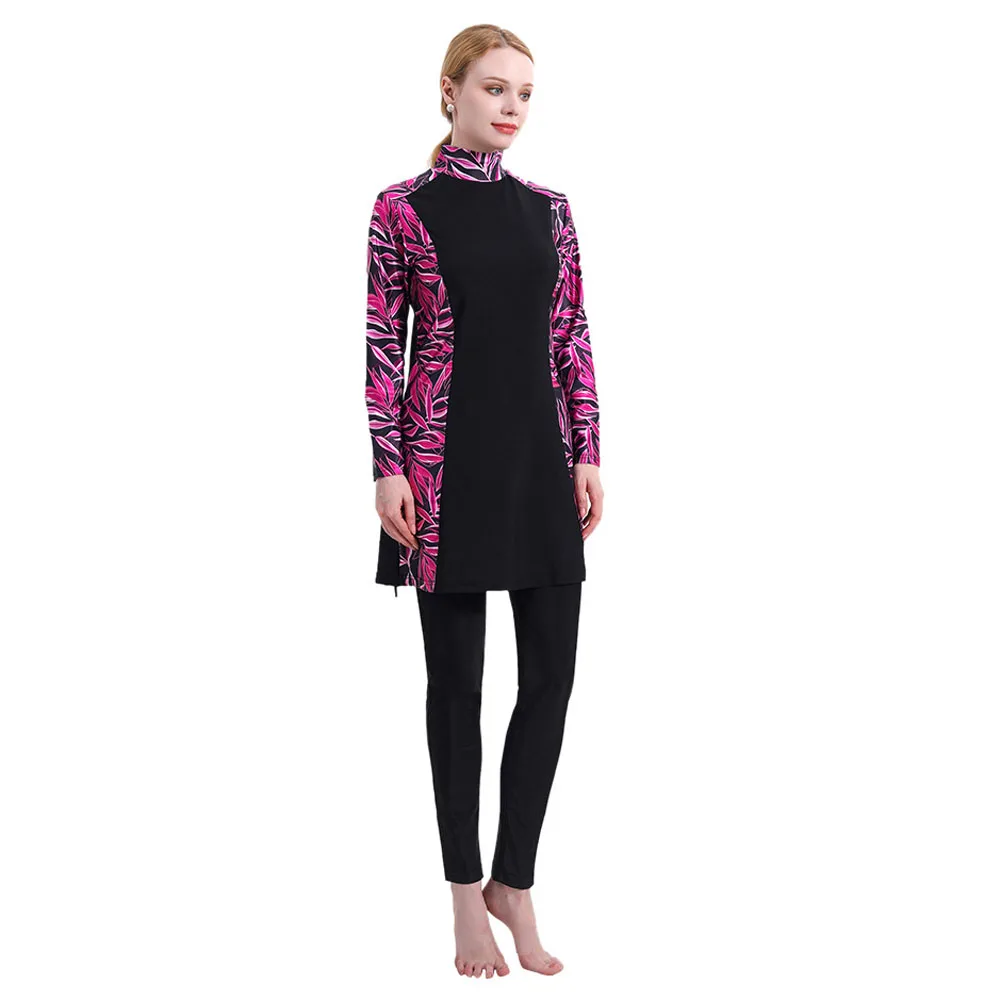3 Pezzi Donne Musulmane Stampa Floreale Costumi Da Bagno Copertura Completa Costume Da Bagno Islamico Manica Lunga Costumi Da Bagno Modest Burkini Bea