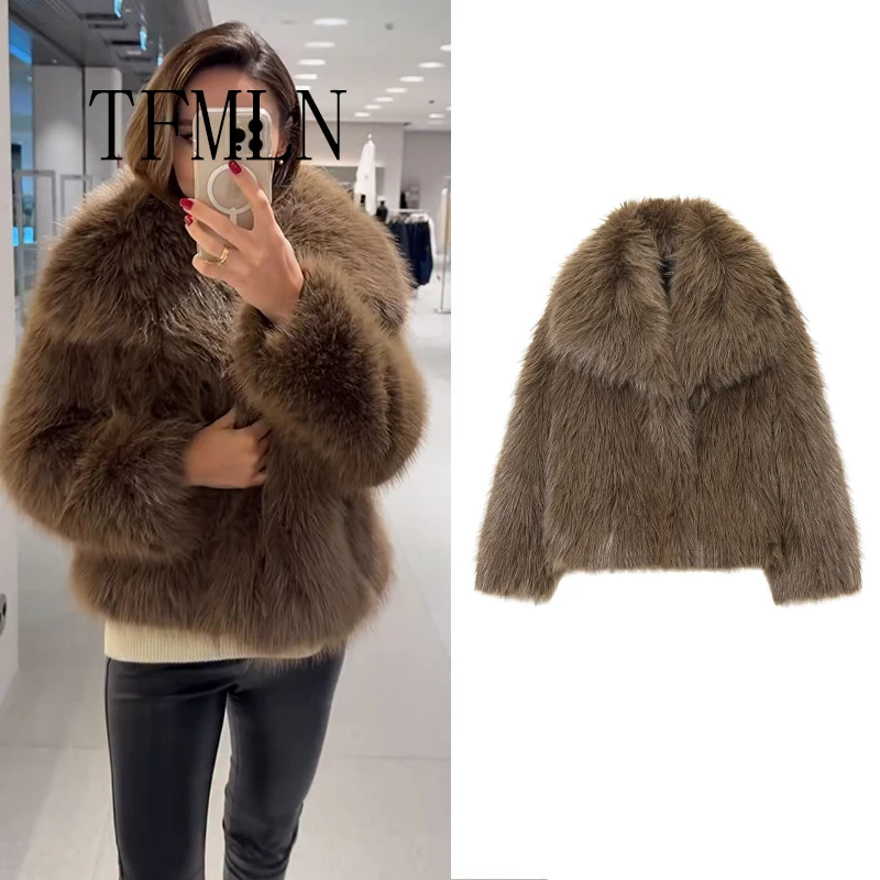 TFMLN Women 2025 New Winter Warm Faux Fur Jacket Long Sleeve Fashion Coat Female Chic Thick Outerwear