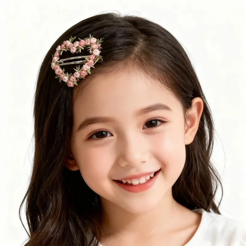 Cute Kawaii Girls Lace Flower Heart Star Hair Clip Pink Side Barrettes for Kids Bang Hairpin Baby Children Headwear Accessories