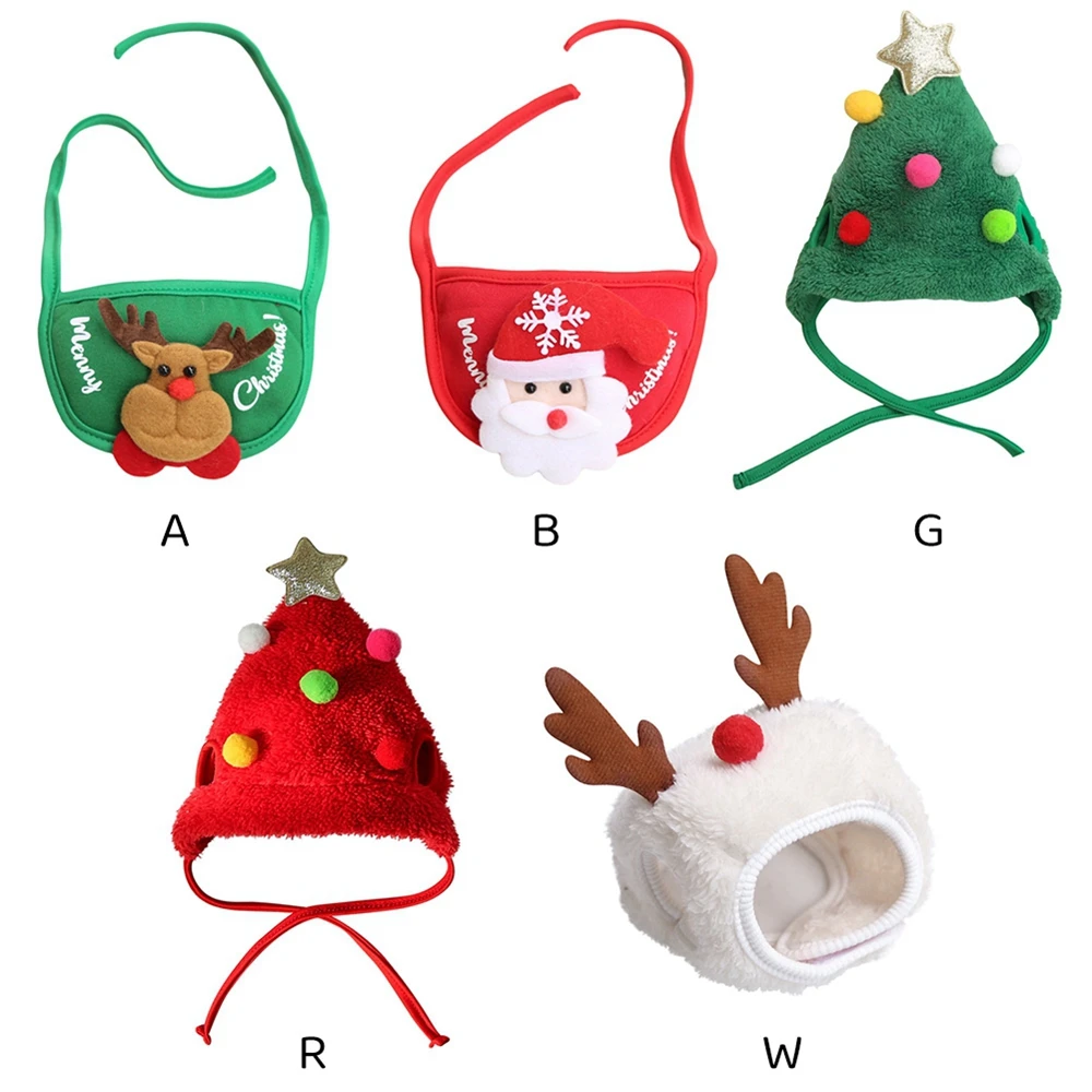 Title 1, Christmas Dog Bandana Hat Set Warm Plush Pet Ca...