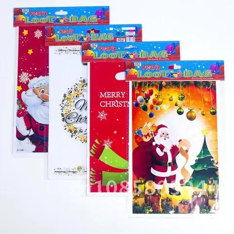 

10PCS Disposable Christmas Candy Gift Bag Tote Bag Snack Cookies Packet New Christmas Home Decoration 2021