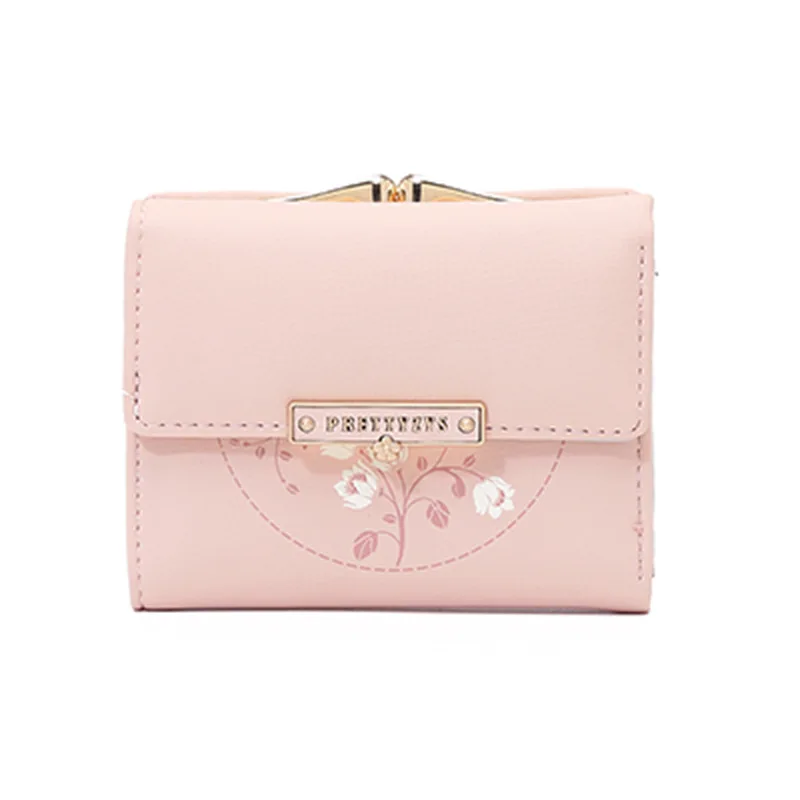 Women's Short PU Printed Buckle Student Coin Change Purse Ins ID Card Holder