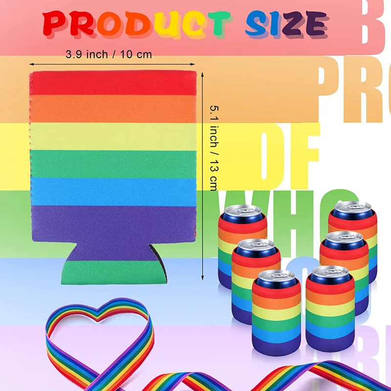 200Pcs Regenbogen Streifen Neopren Stubby Halter Bier Kann Flasche Kühler Picknick Kühltaschen Für Wein Lebensmittel Dosen Hochzeit Schule party – Detail 9