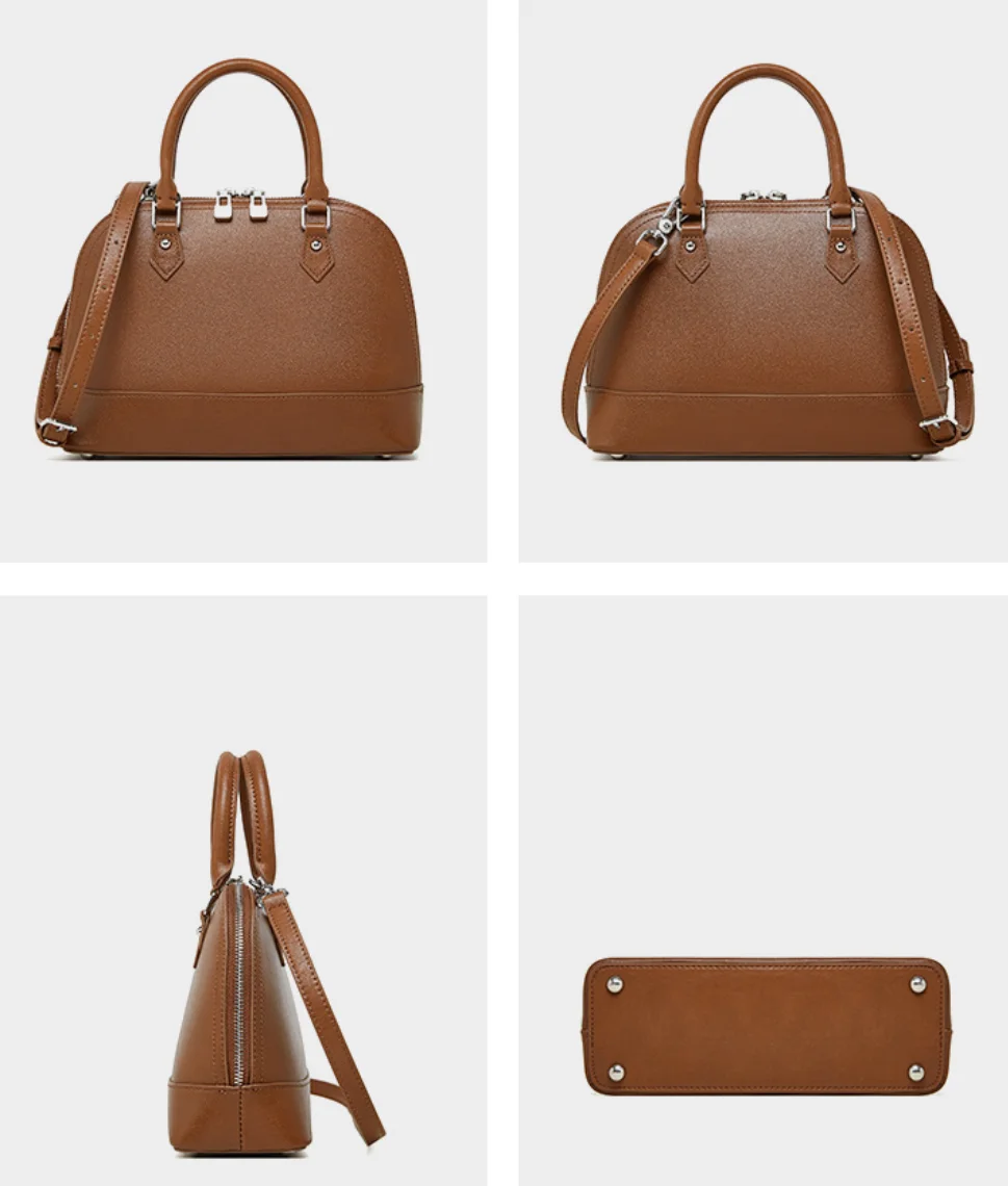 New Boston Bowling Handbag Single shoulder slant bag vintage casual Shell women's bag genuine Leather shopping hobo