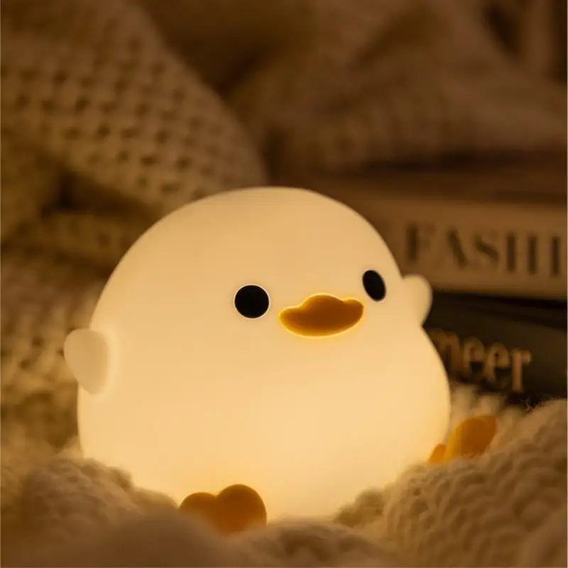 LED Night Light Cute Duck Night Lamp Cartoon Silicone Usb Rechargeable Sleeping Light Touch Sensor Timing Bedroom Bedside for Kid Gift Children led night light,night light,led night lamp