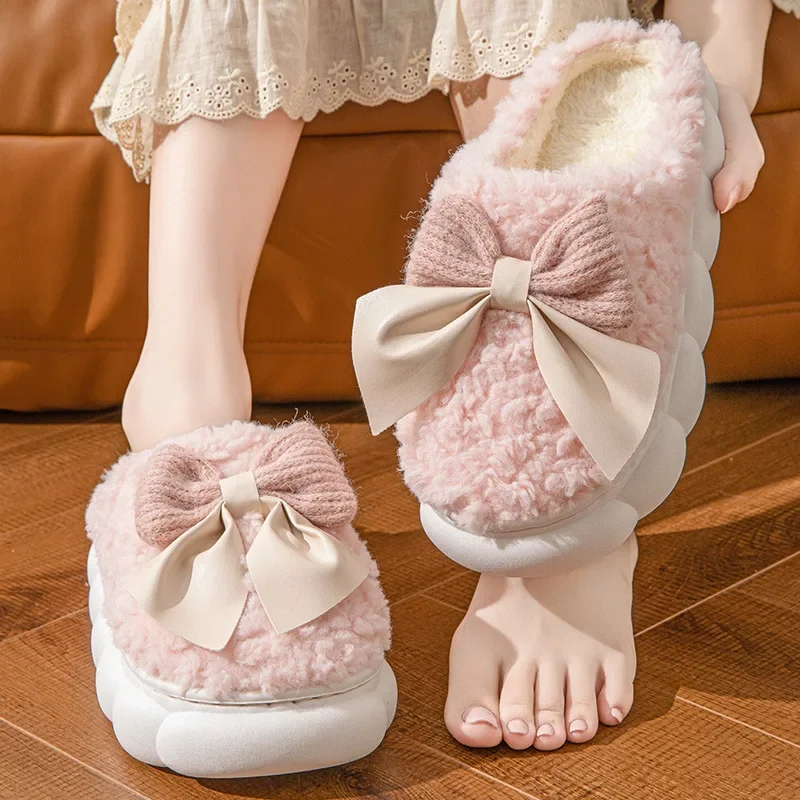 Women's Autumn Winter Warm Fleece-Lined Cotton Slippers Indoor Home Use Warm Foot Months Shoes Anti-Cold Plush Slippers Wholesal