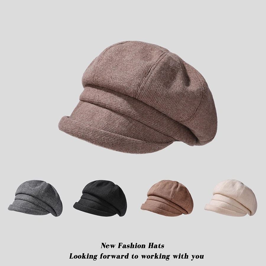 

Korean Autumn and Winter New Woolen Octagonal Hat British Retro Versatile Casual Beret Fashion Women's Hat