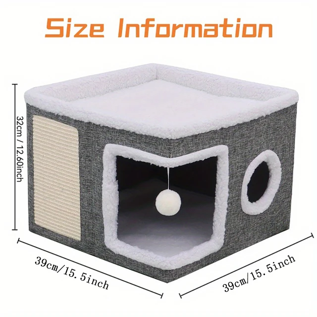 4-Season Multi-Level Cat House Heated Cat Bed for Indoor Cat Indoor Foldable Removable Cushion,Anti-Slip Base Winter Warmth Cave 6