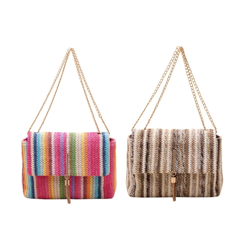 

Модная сумка через плечо для женщин, сумка через плечо в радужную полоску, сумка через плечо с цепочкой, дорожная сумка-саквояж,