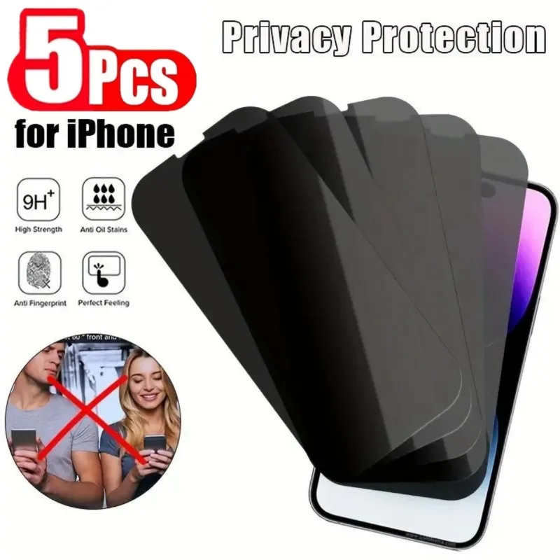 

5PCS Privacy Tempered Glass For iPhone 15 14 13 12 11 PRO MAX Anti-Spy Screen Protectors For iPhone XS Max XR 7 8 14 Plus SE