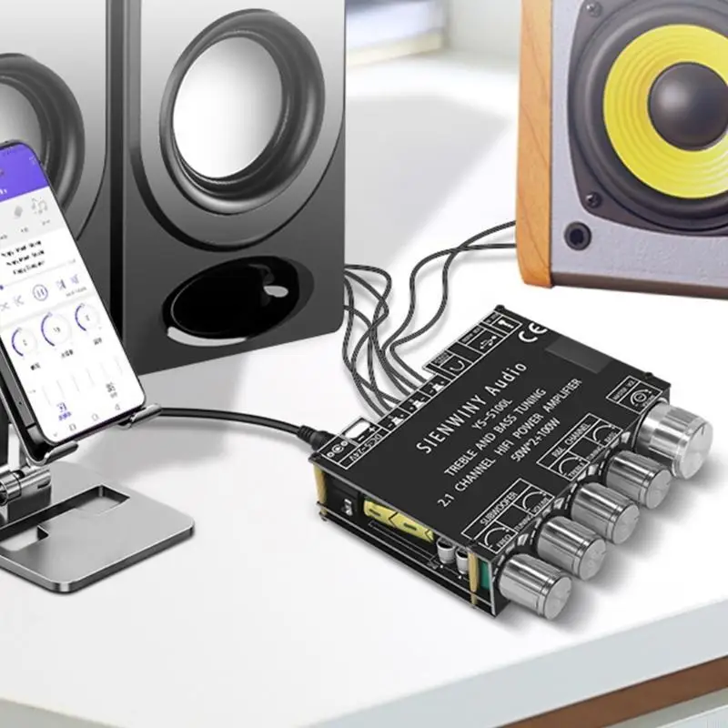 L9BA 블루투스 호환 스테레오 전력 증폭기 2x50W + 100W 자동차 홈용 TrebleBass가 포함된 2.1 채널 사운드 스테레오 수신기