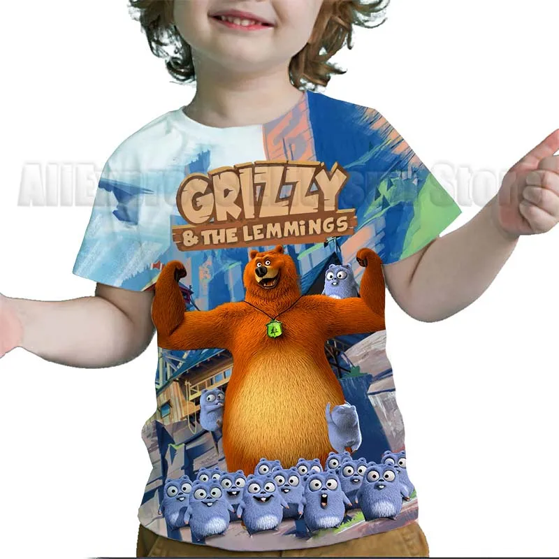 Kids Grizzy and the Lemmings 3D Print T Shirts Children Cartoon T-shirts Toddler Boys Girls Anime T-shirts Streetwear Tee Tops 4