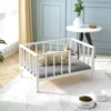 Dog Bed with Rails-Elevated Pet Metal Bed Frame with Solid Wood Board and Washable Soft Mat for Small Dog Indoor or Outdoor Use 1