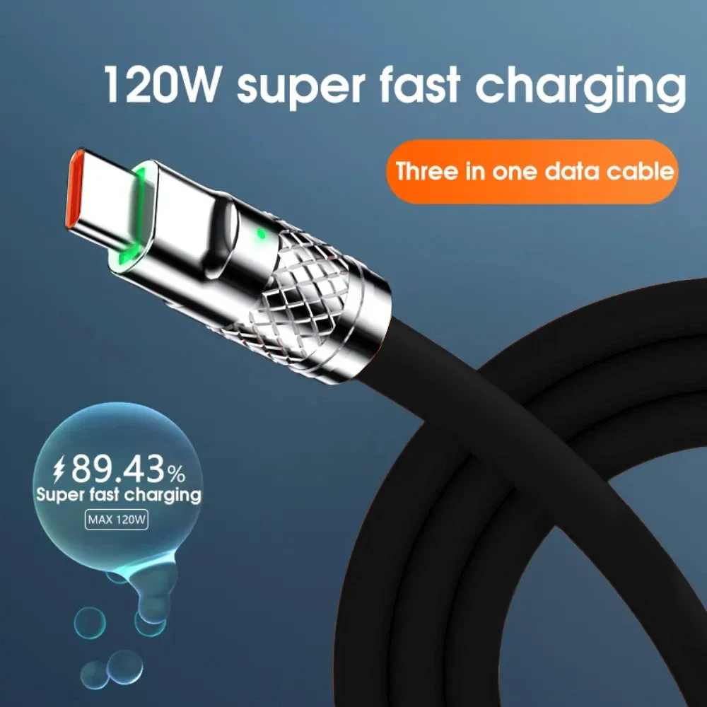 3 In 1 120W iPhone 용 고속 충전 케이블 코드 Huawei poco 6A USB 유형 C 충전기 데이터 케이블 멀티 포트 마이크로 Usb 충전 와이어