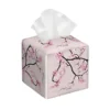 Custom Pink Floral Cherry Blossom Tissue Box Cover PU Leather Square Japanese Sakura Flower Facial Tissues Holder for Home 1