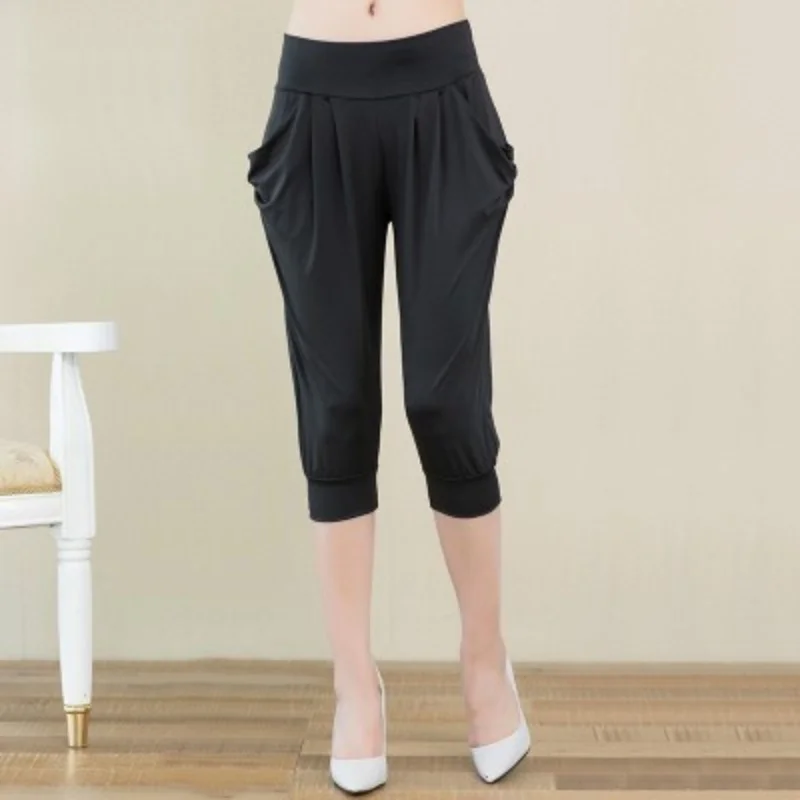 Summer Women Capris Pants Streetwear High Elastic Waist Harem Pants Casual Loose High Waist Cropped Trousers Female Clothes