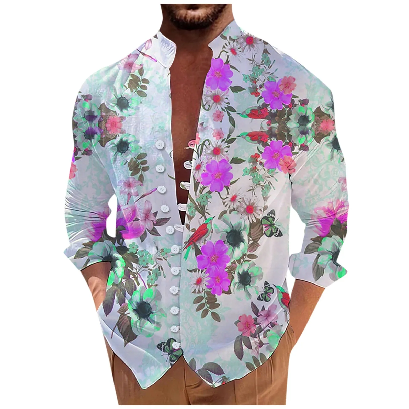 

New Men's Retro Casual Loose Fitting Long Sleeved Printed Shirt Fashion High Quality Top Slim Fitting camisas e blusas