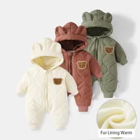  Winter Baby Outwear Clothing Fur Lining Warm Toddler Girl's Boy's Rompers Cartoon Bear Infant Jumpsuit